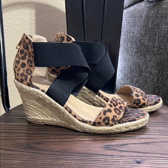 Leopard Print Espadrille Sandals with Black Straps - Picture 3 of 6